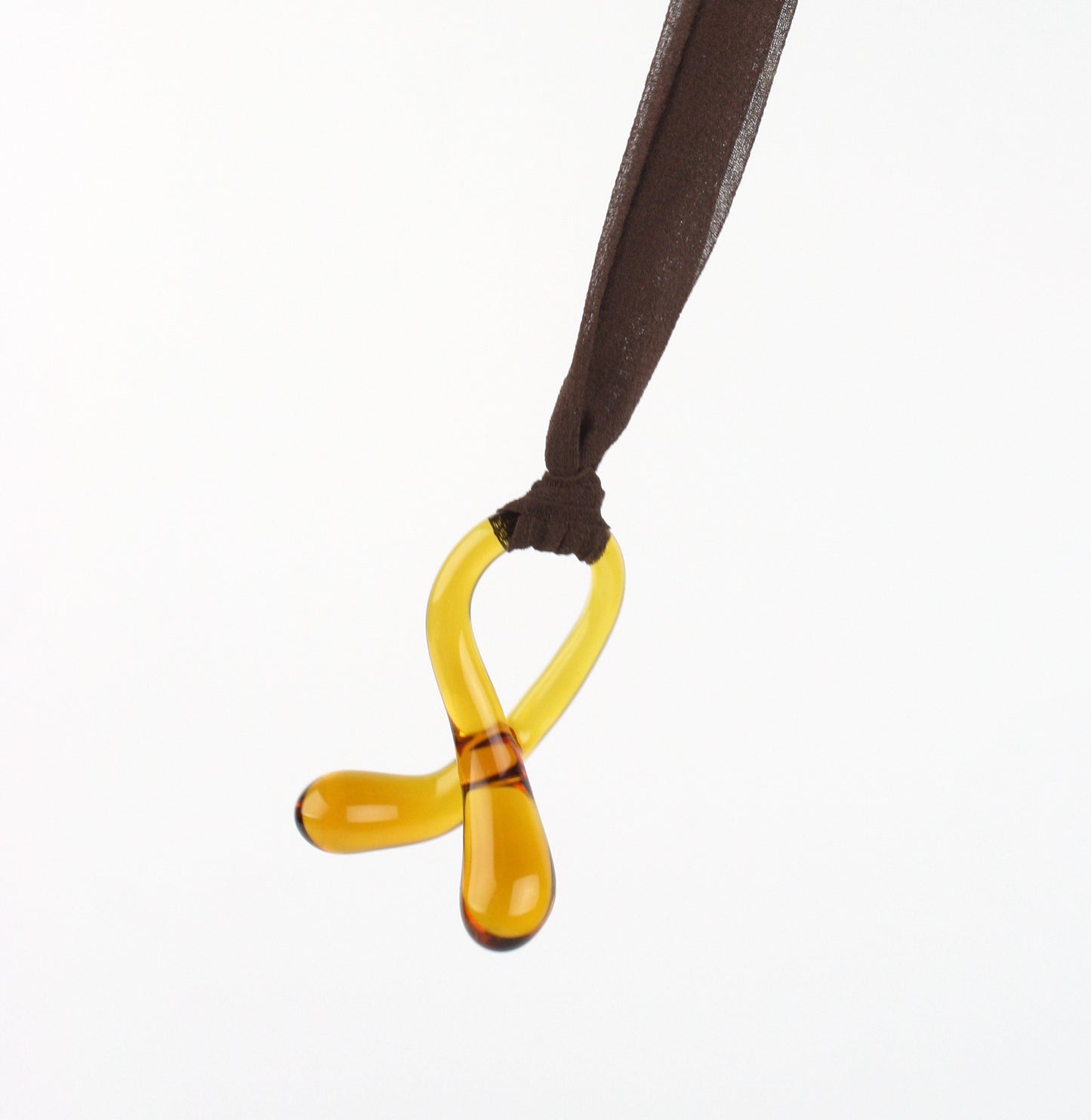 Knotty Pendant - Amber on Brown to Green Silk Ribbon