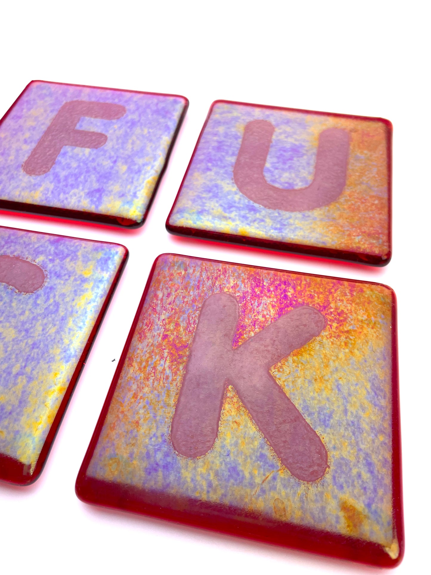 Iridescent Red FUCK Coasters (set of 4)