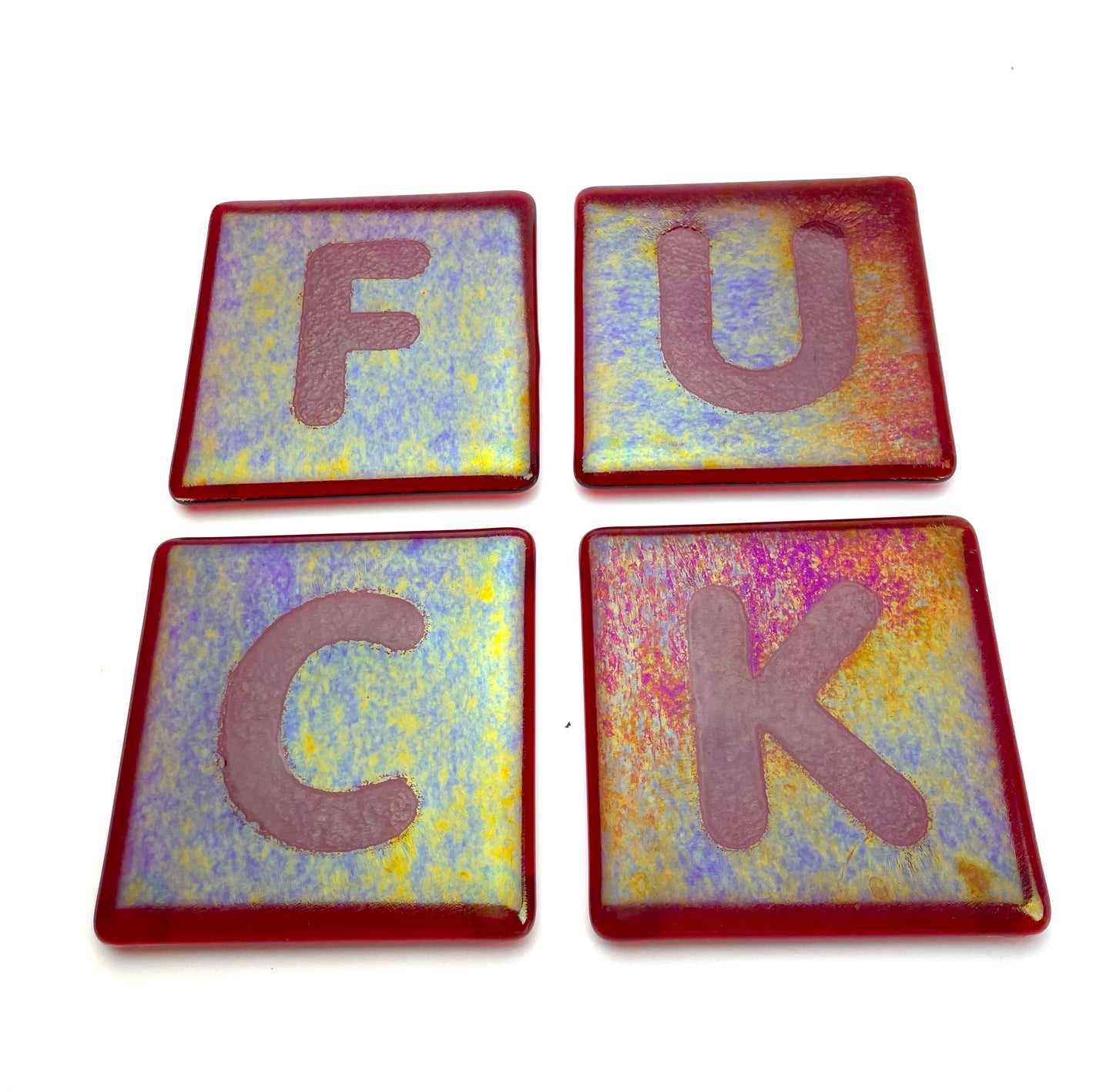 Iridescent Red FUCK Coasters (set of 4)