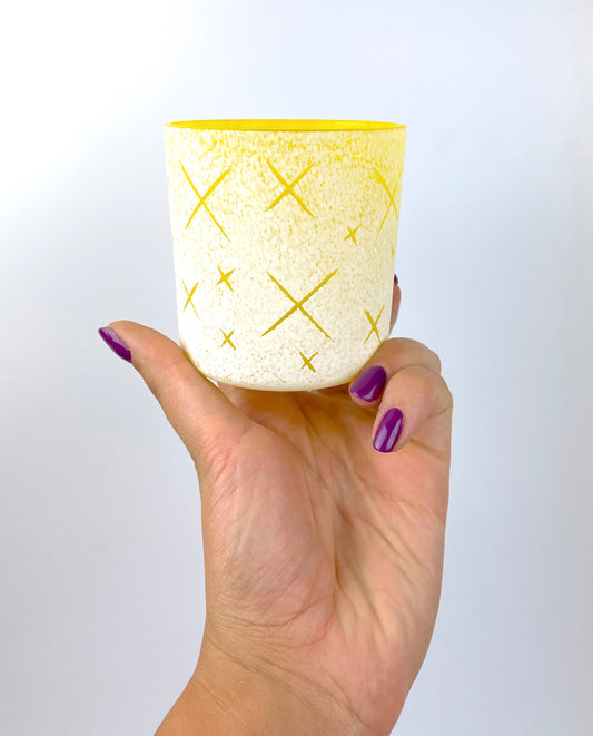 Carved Old Fashioned glass - Yellow Xs