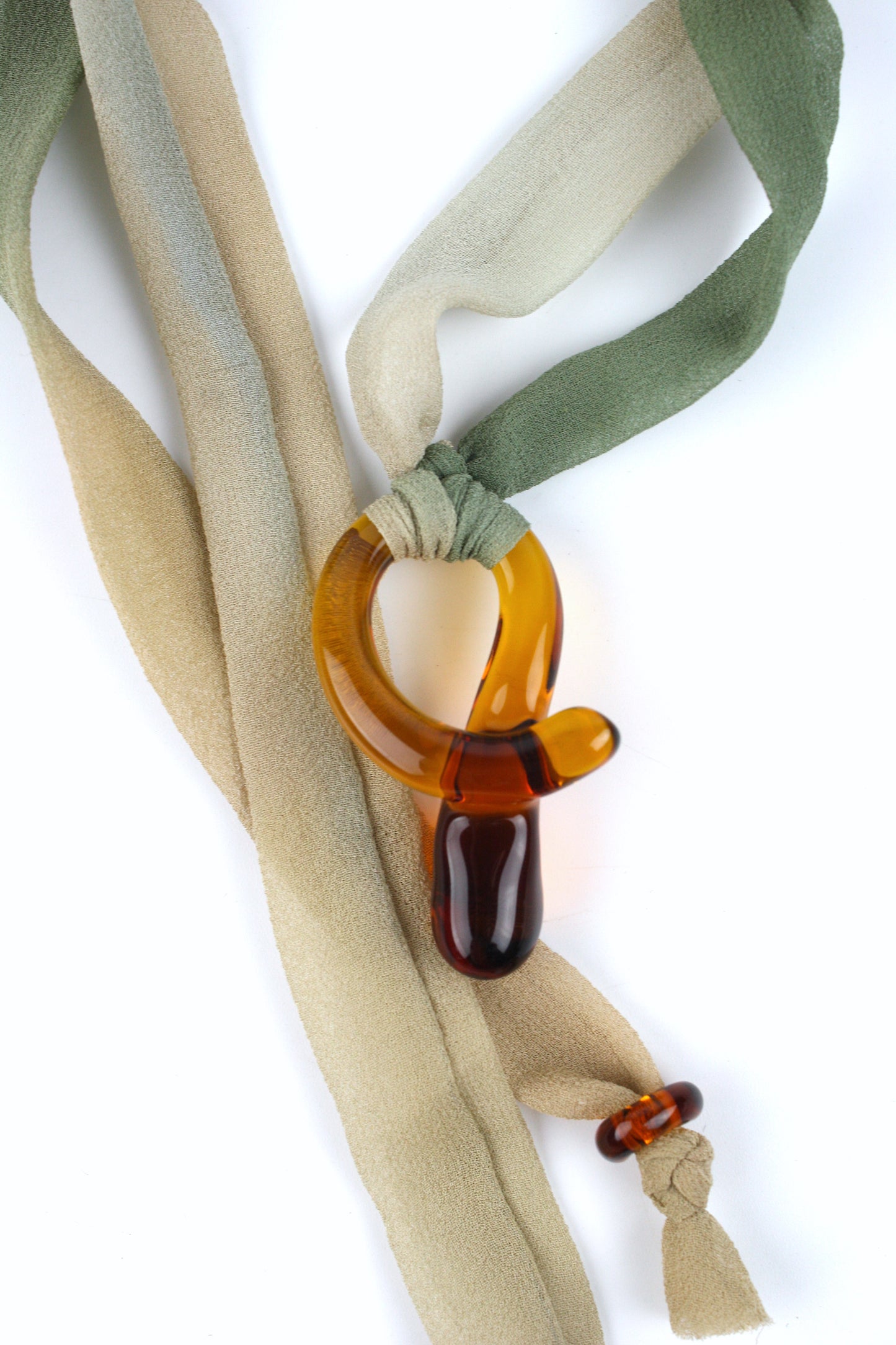 Knotty Pendant - Amber on Nude to Green Silk Ribbon