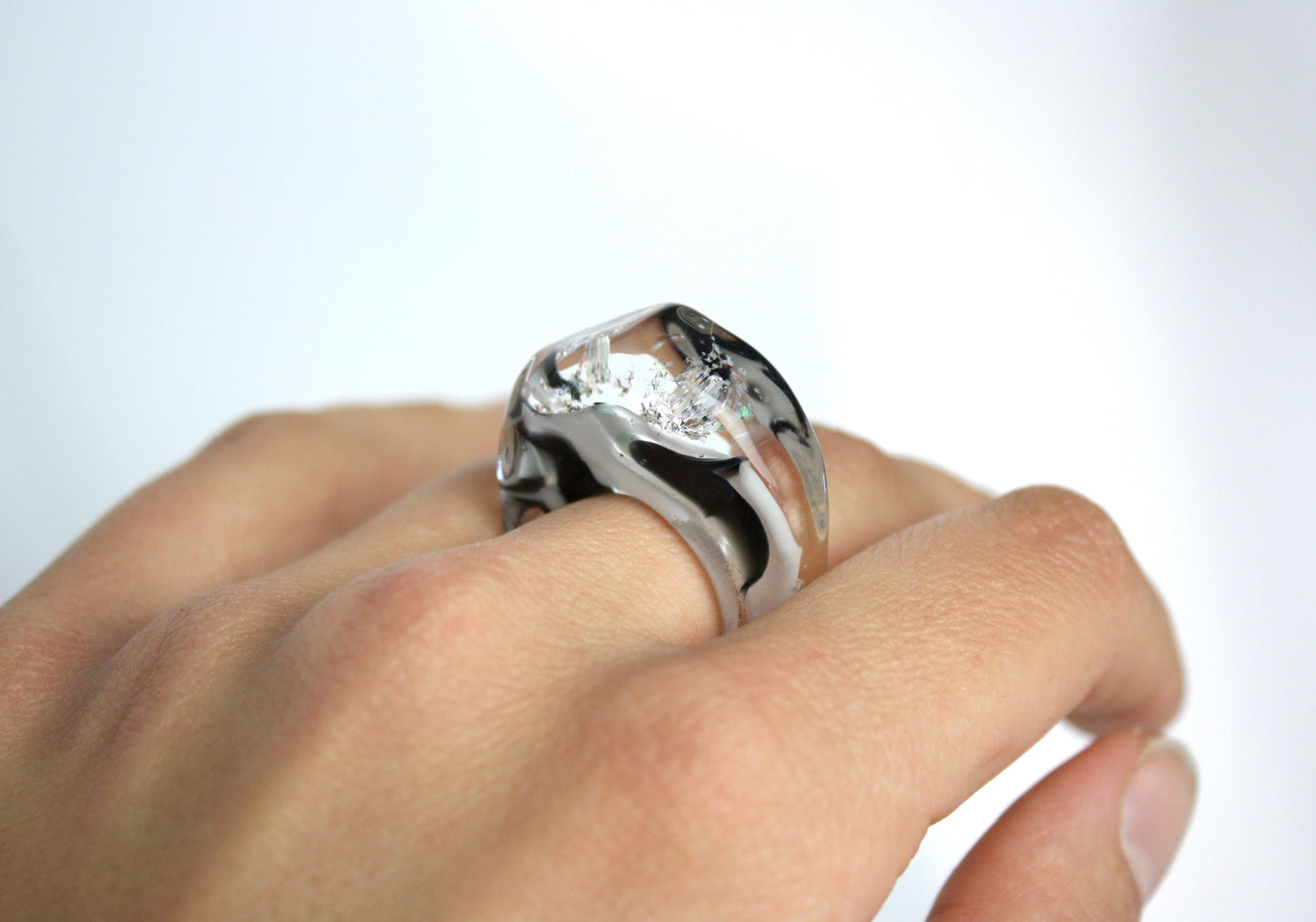 Black & White Chunky Ring (with Opal Inclusions)