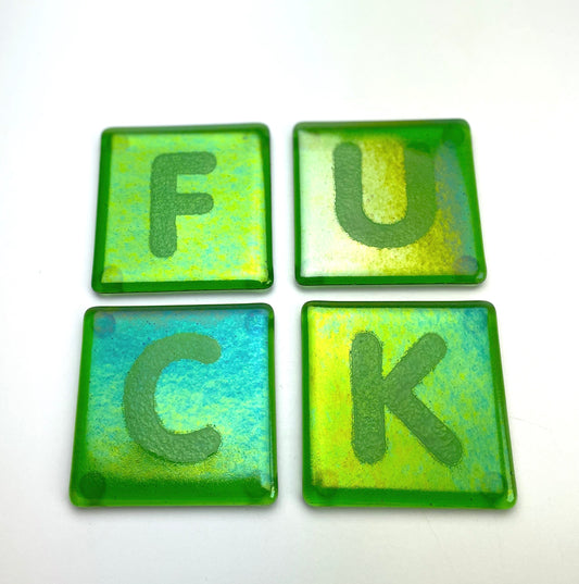 Iridescent Green FUCK Coasters (set of 4)