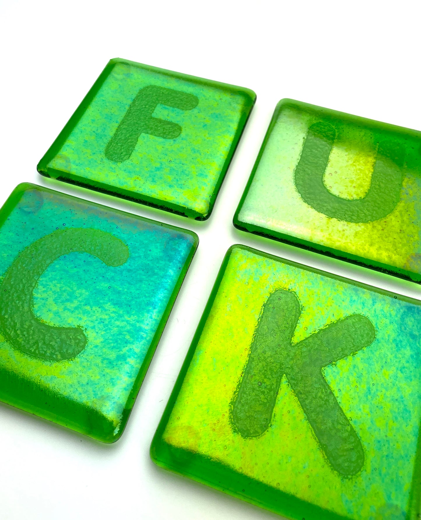 Iridescent Green FUCK Coasters (set of 4)