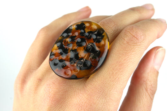 Dimpled Tortoise Shell Coin Ring - Size 10