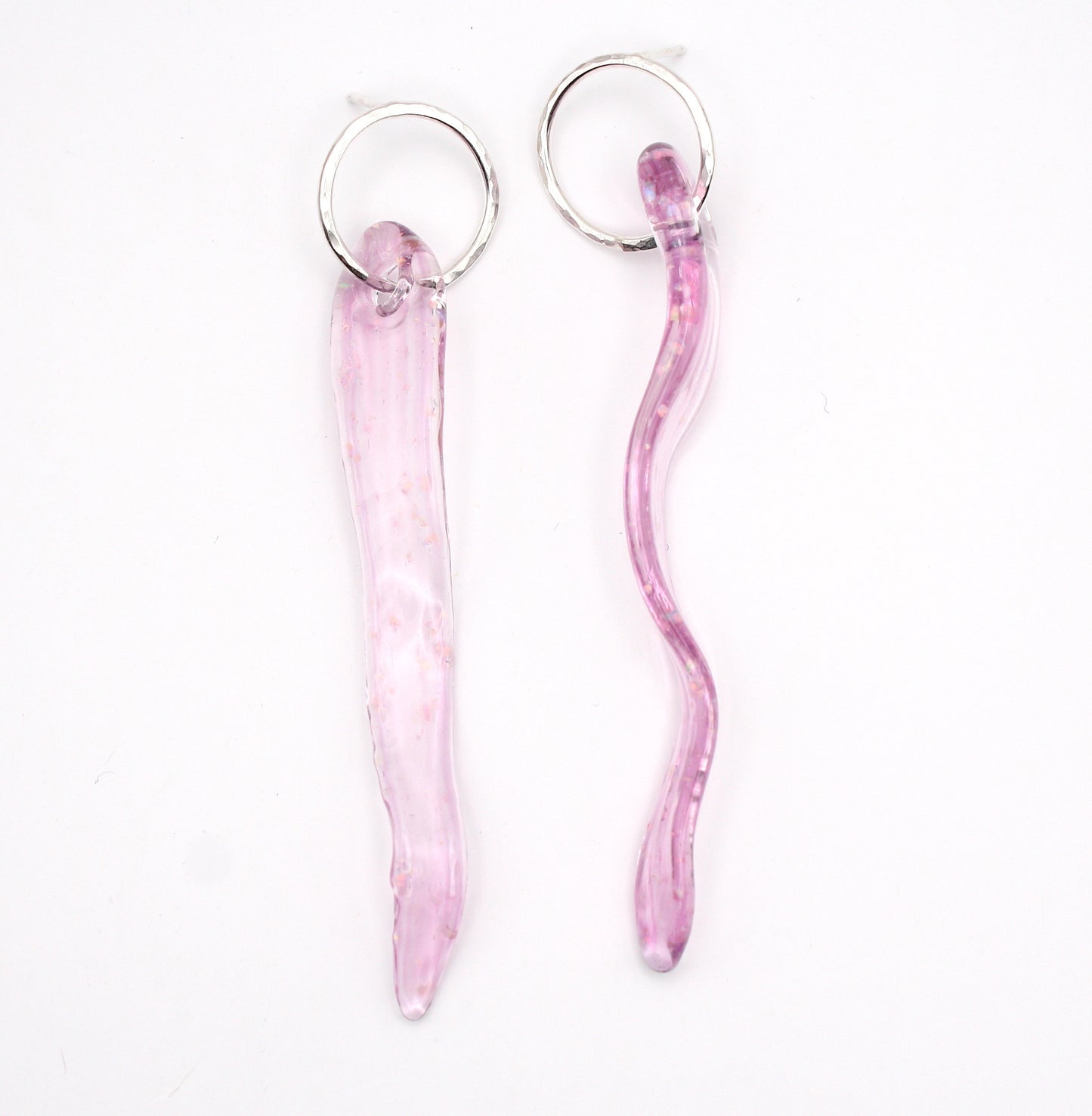 Whisper Earrings in Amethyst Glass with Encased Opals