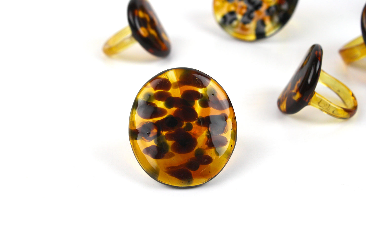 Tortoise Shell Glass Coin Ring - Size 8