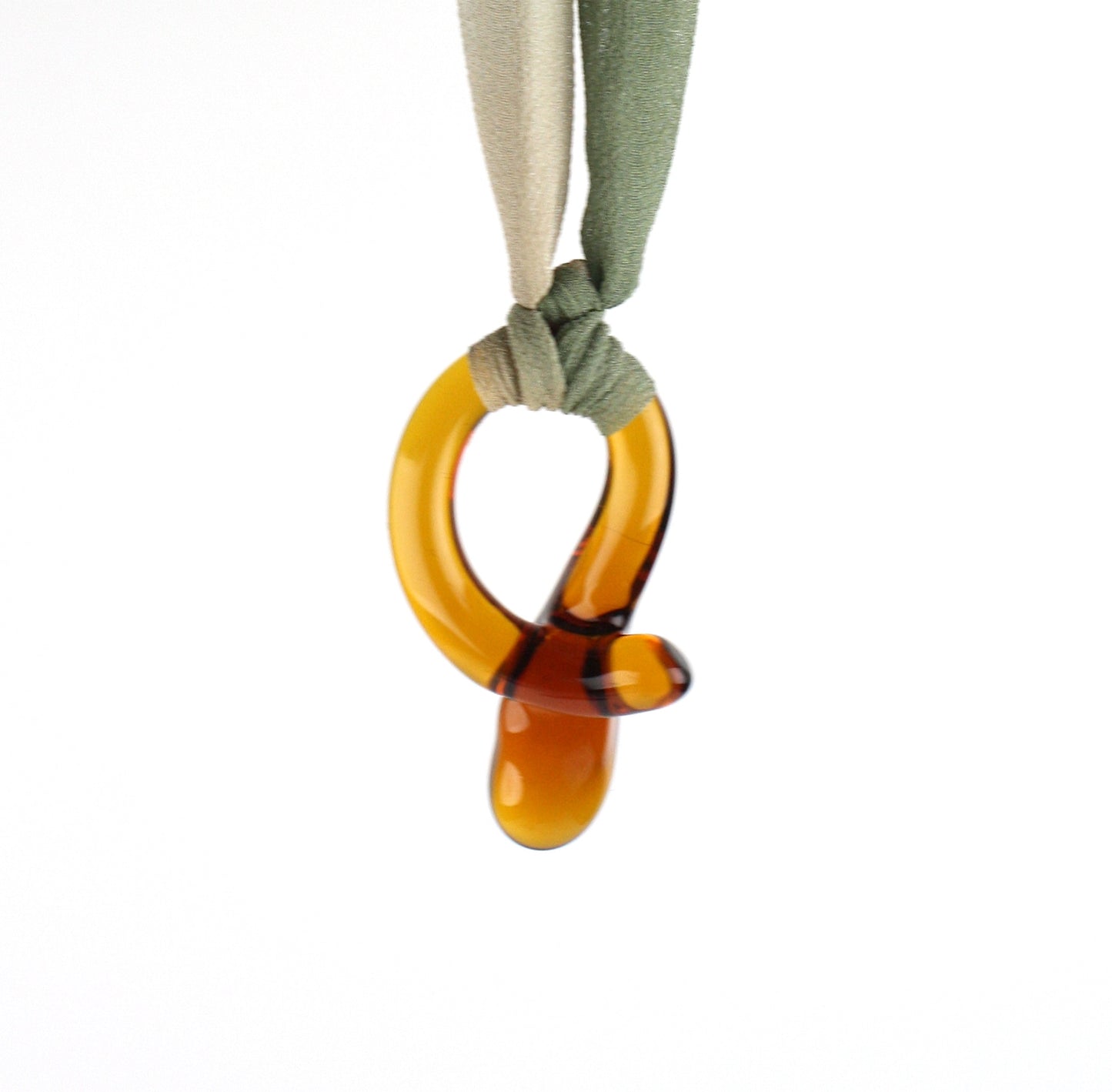 Knotty Pendant - Amber on Nude to Green Silk Ribbon