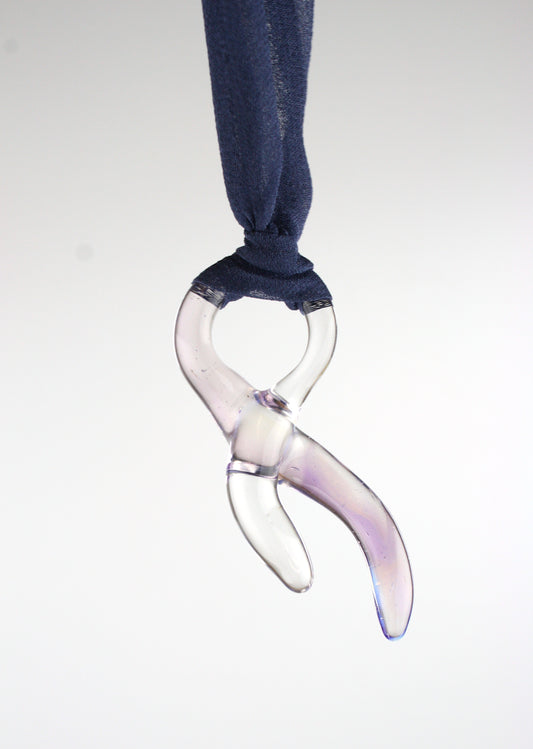 Knotty Pendant - Clear & Purple Fade on Evening Blue Silk