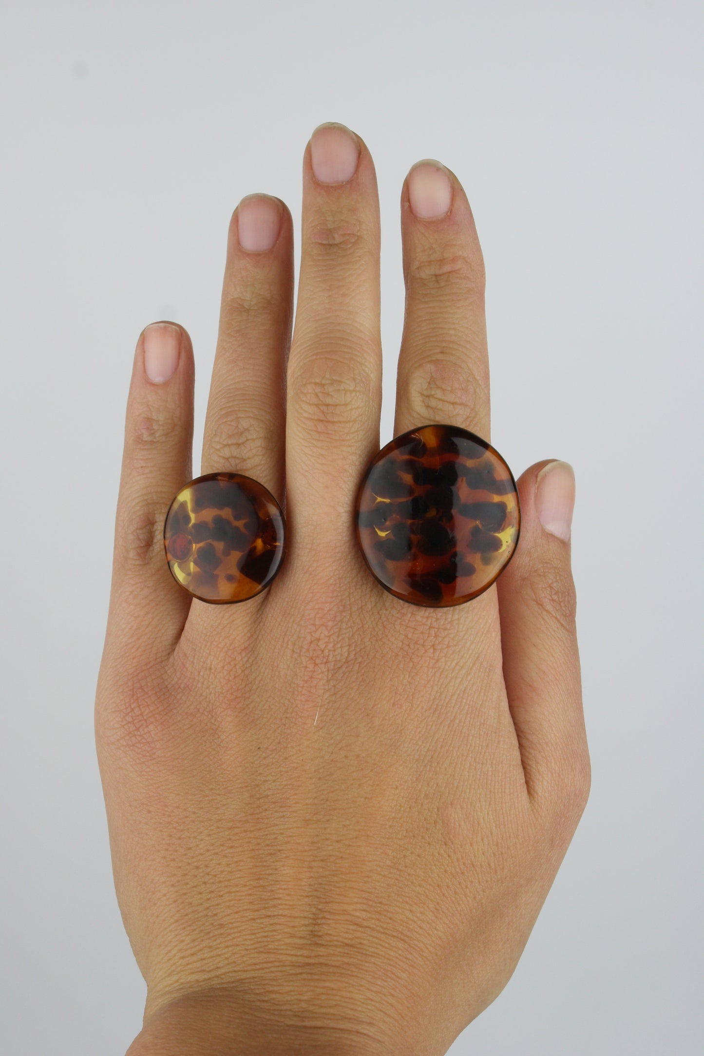 Tortoise Shell Glass Coin Ring - Size 8